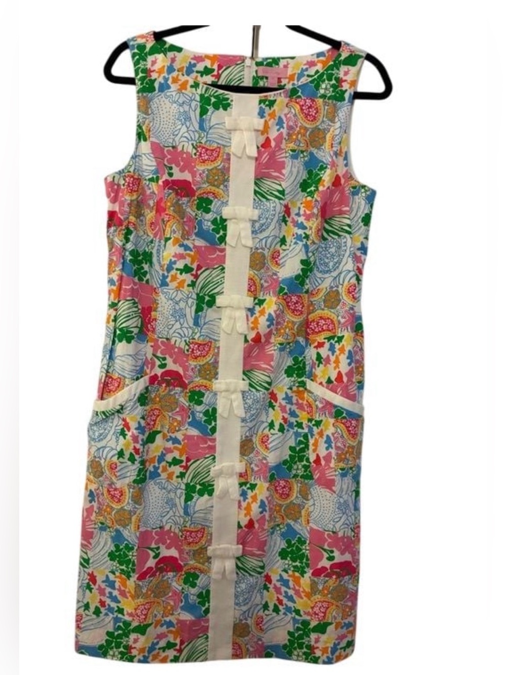 Lilly Pulitzer Multicolor Patchwork Bow-Front Dress 10 EUC